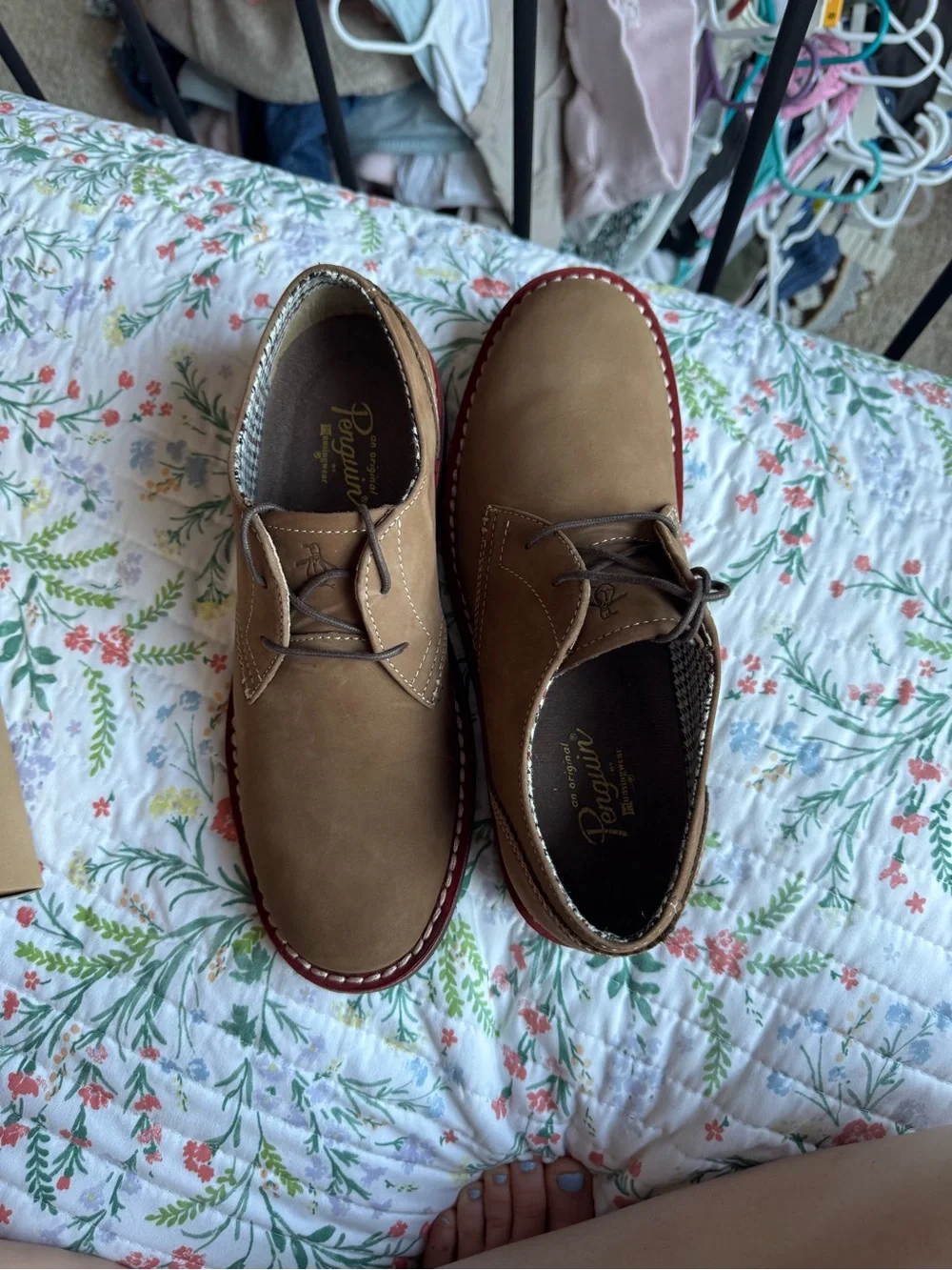 Original Penguin Tan Lace-Up Derby Shoes with Red-Welt Detail